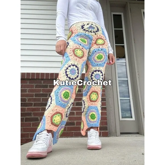 Pants Jumpsuits Crochet Granny Square Hexagon Patchwork